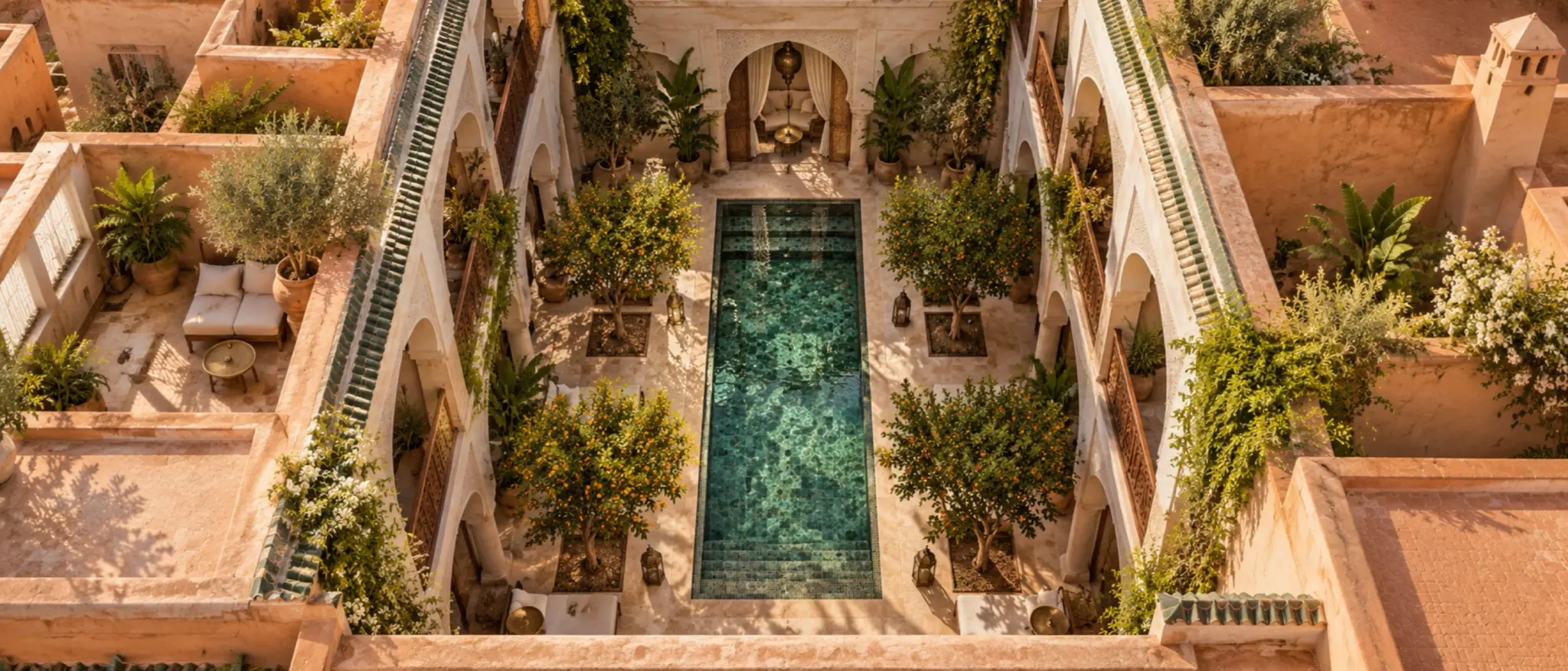 The riad courtyard seen from above