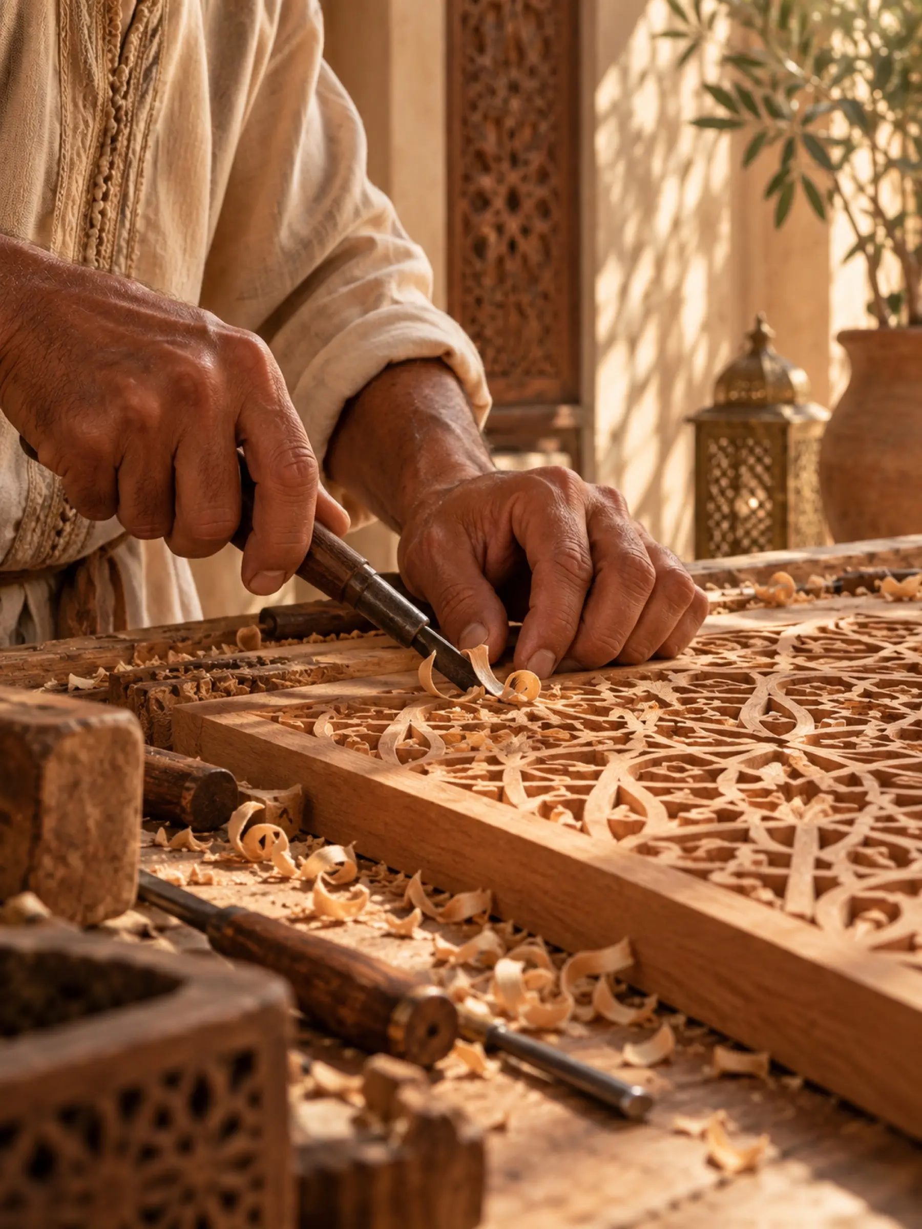 A craftsman carving cedar