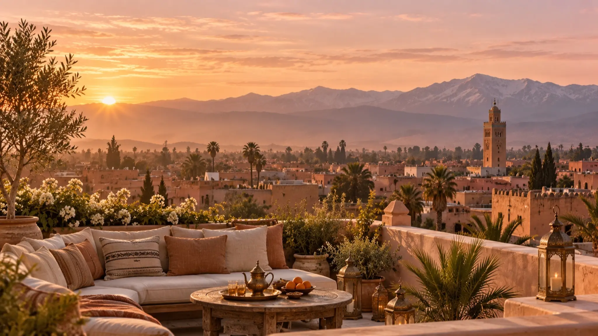 The Atlas Mountains at dawn from the roof