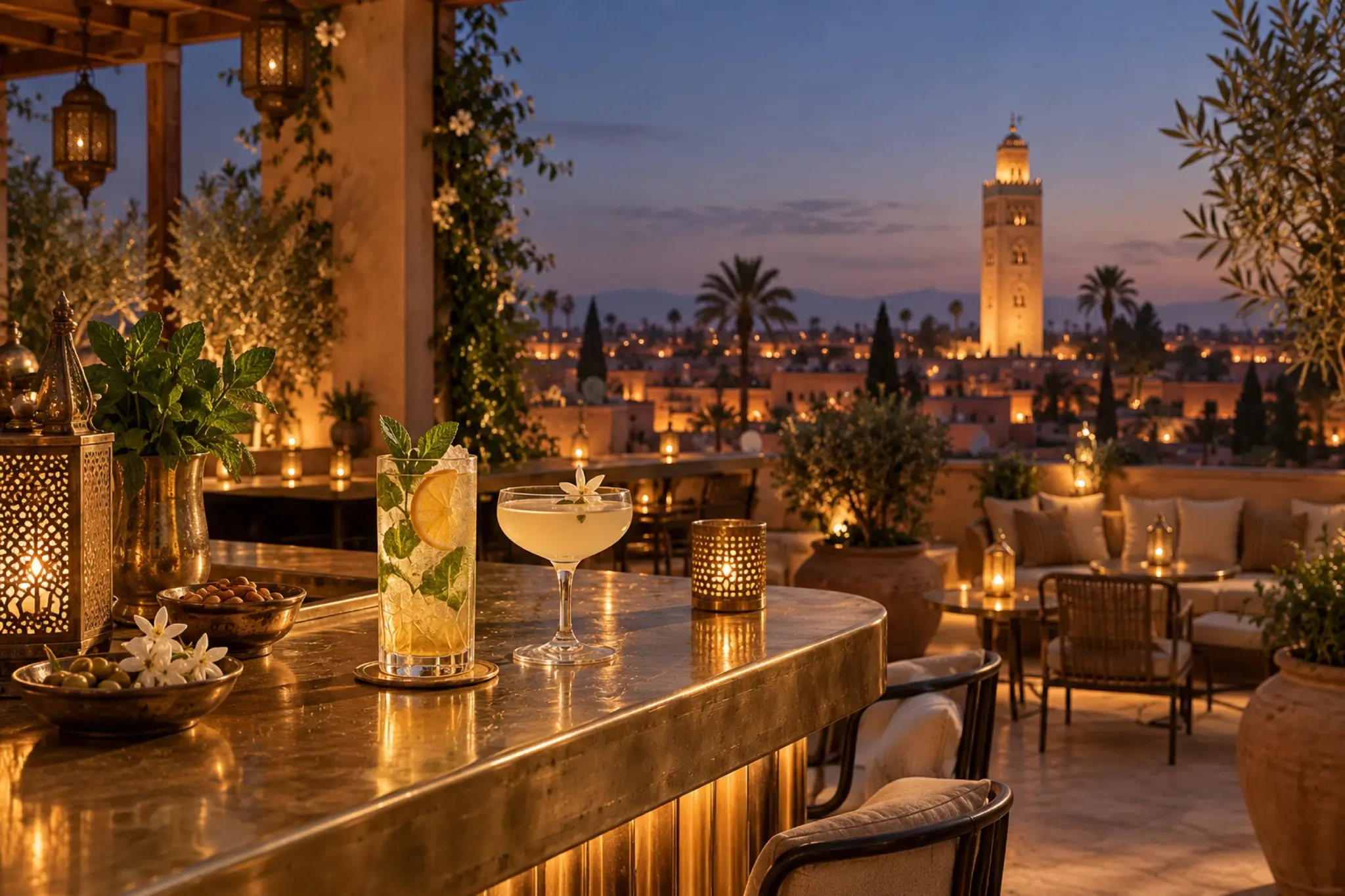The rooftop bar at blue hour
