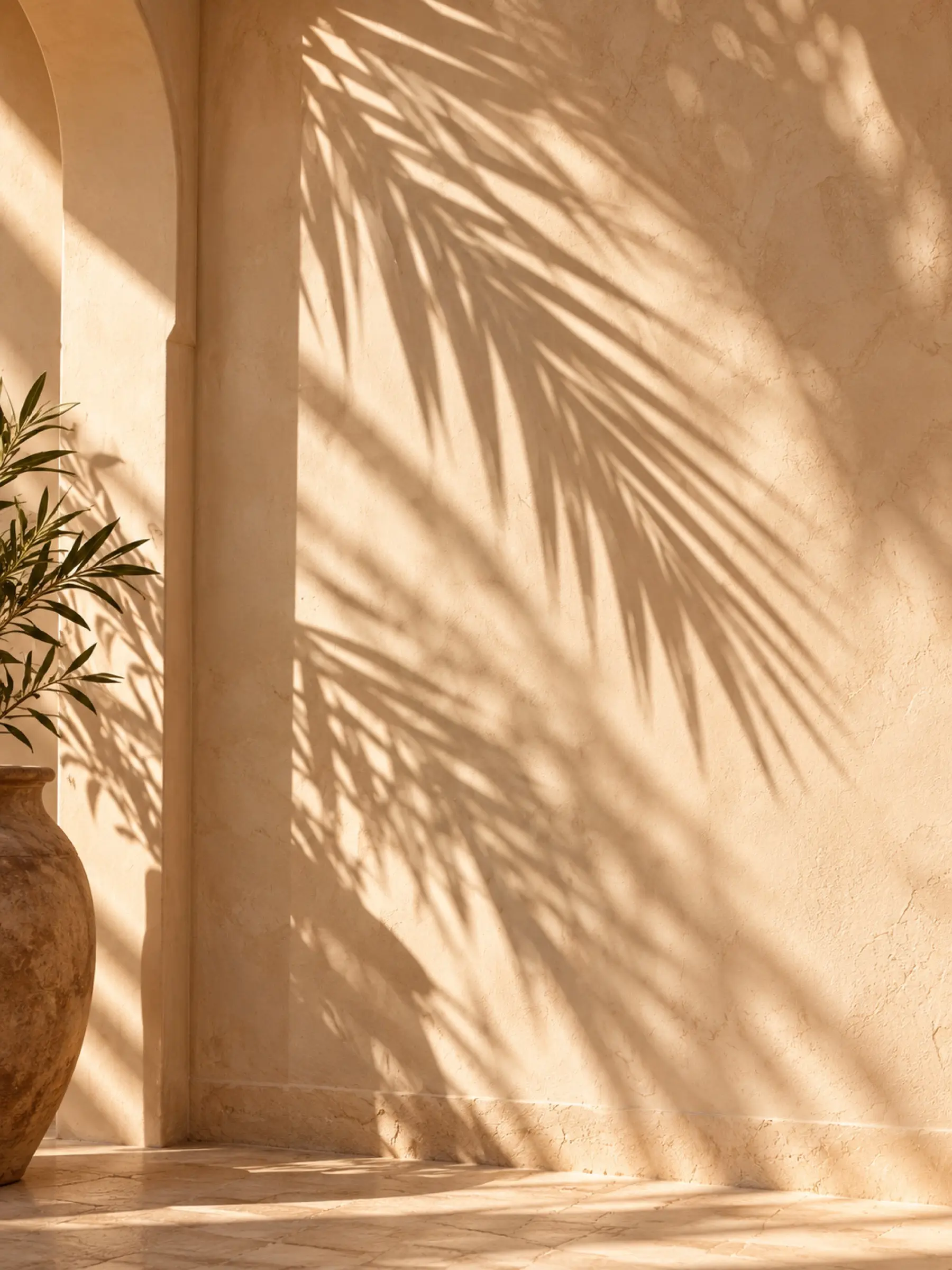 Palm shadow on tadelakt wall