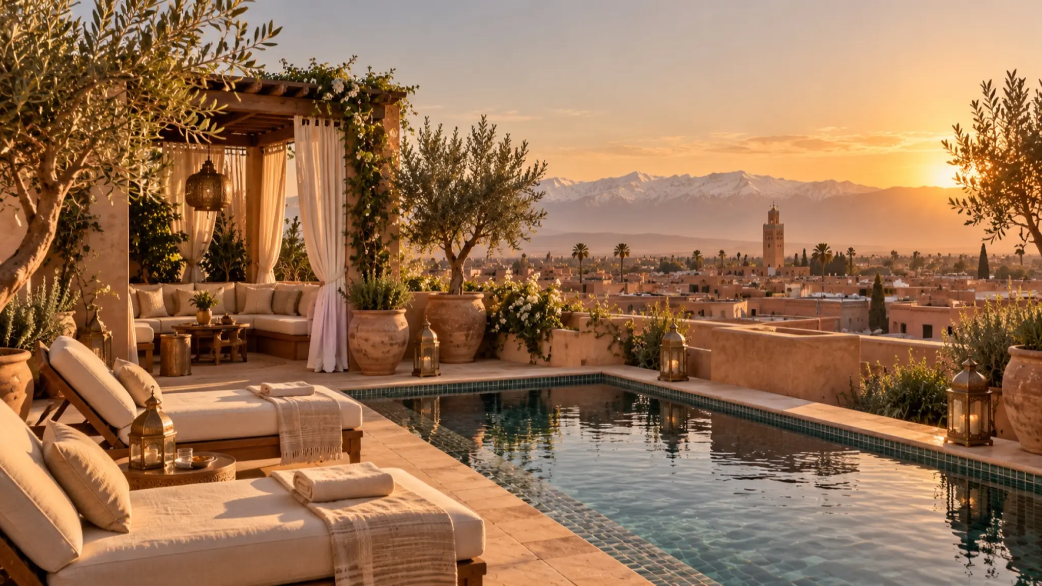 Rooftop plunge pool facing the Atlas Mountains
